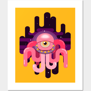 Invading alien one-eyed space tentacle monster Posters and Art